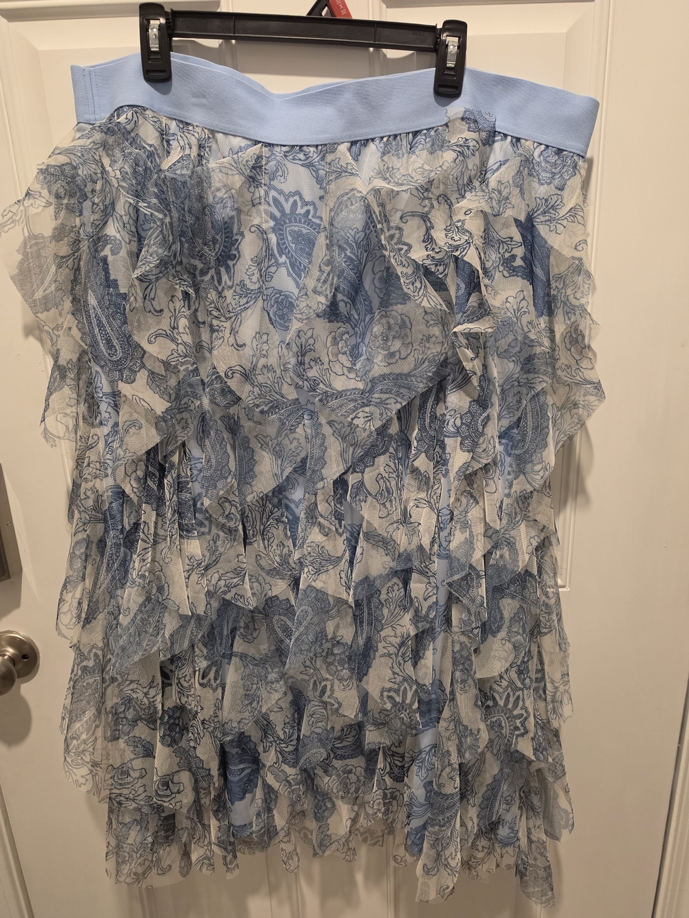 Cato Blue Paisley Ruffle Midi Skirt